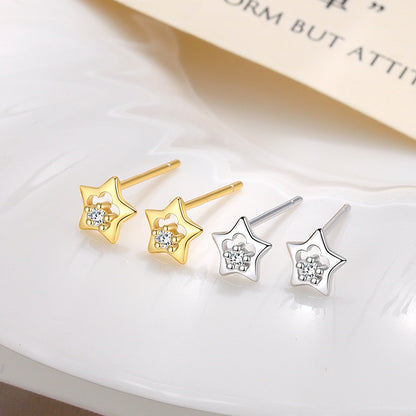 S925 鋯石星星耳釘女簡約百搭高級感小眾設計五角星耳骨釘耳飾