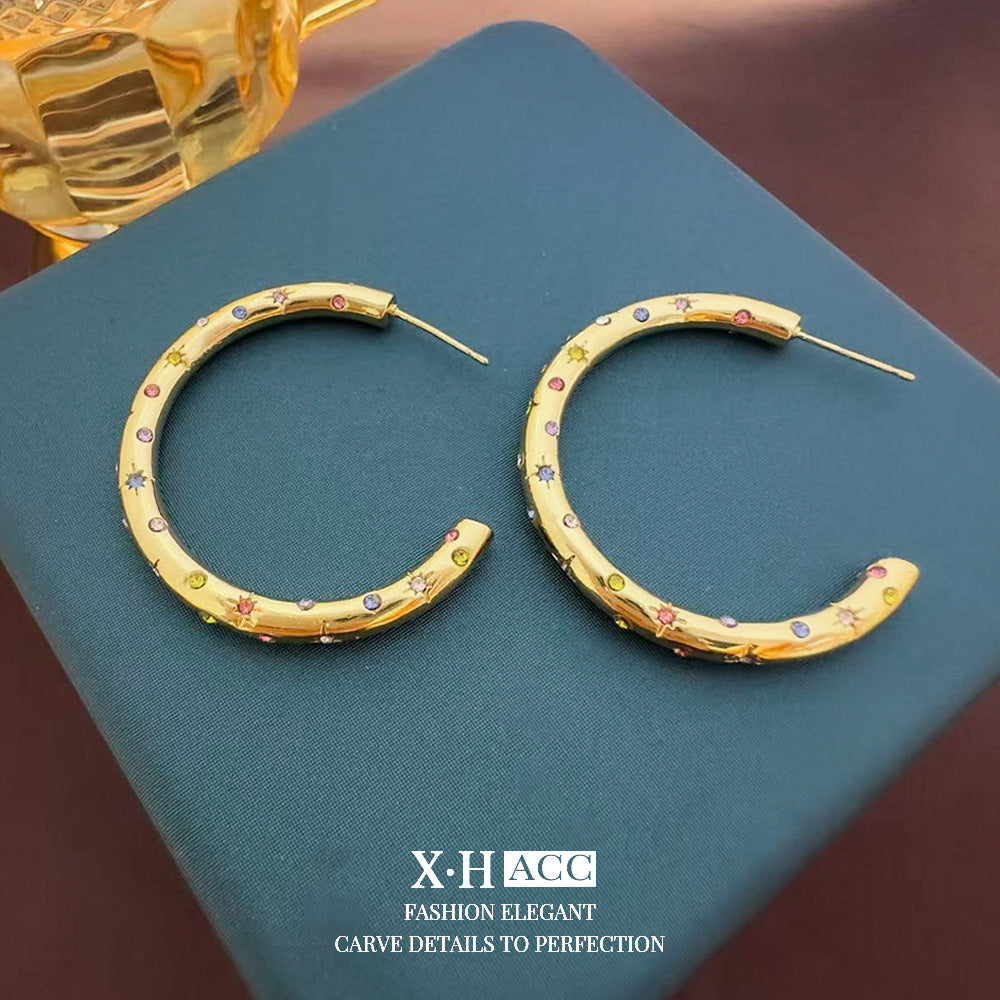繽紛鋯石C形耳釘
