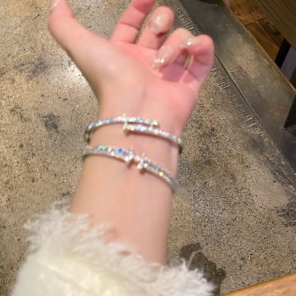 真金電鍍鋯石幾何手鐲氣質輕奢高級感手環簡約通勤設計感手飾批發