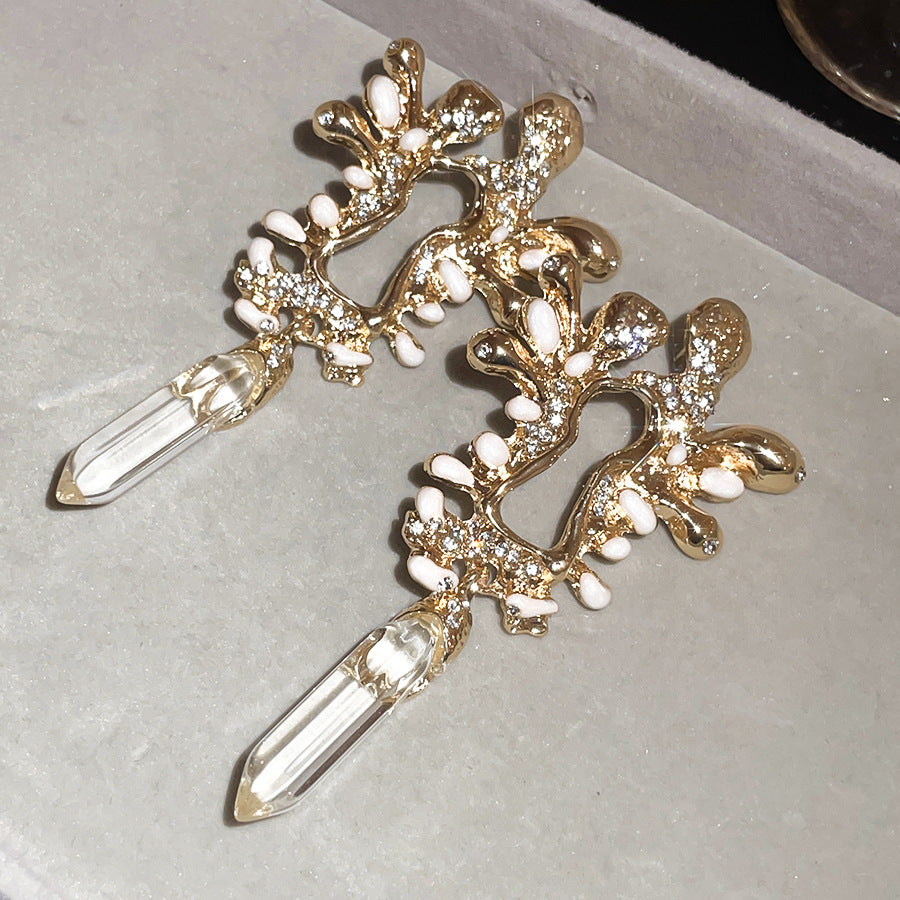 銀針鑲鉆滴油水滴吊墜耳環中古vintage氣質耳釘輕奢高級感耳飾女