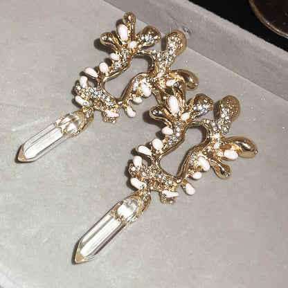銀針鑲鉆滴油水滴吊墜耳環中古vintage氣質耳釘輕奢高級感耳飾女