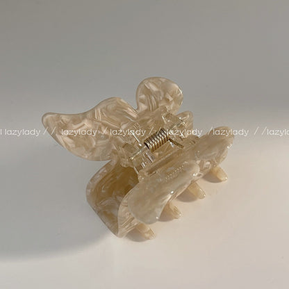 醋酸板材蝴蝶結鯊魚夾－米綠色款細節｜https://igowo.tw/
