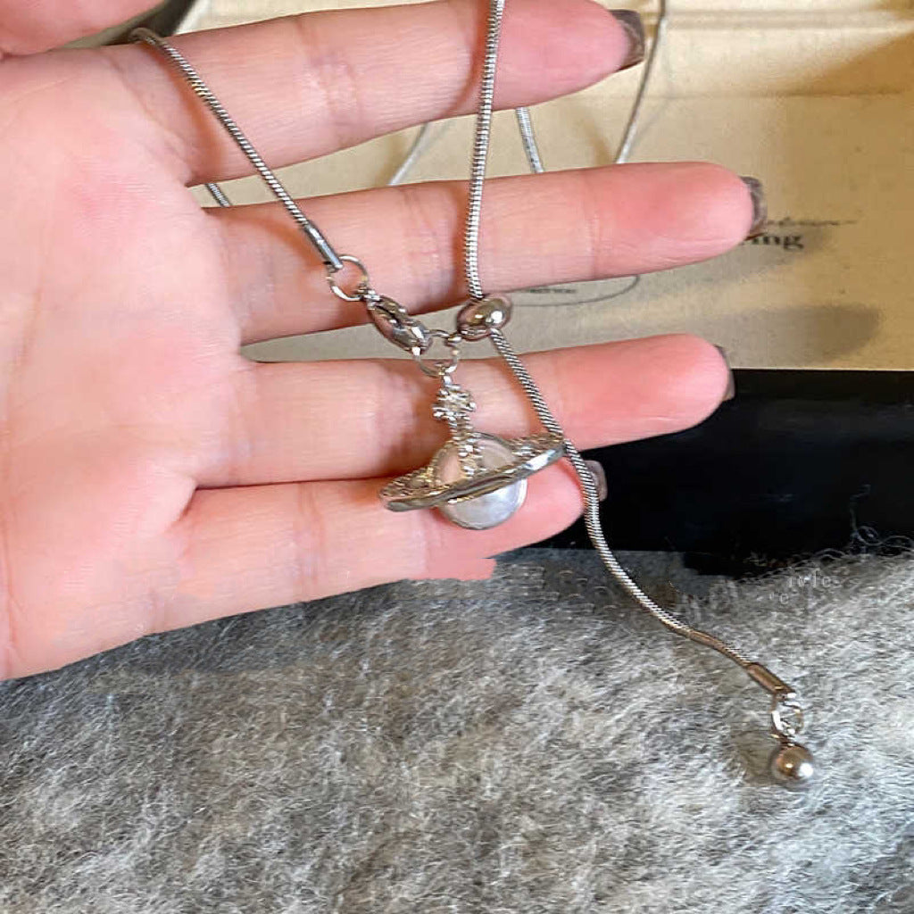 珍珠鋯石星球流蘇項鍊