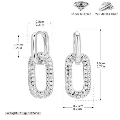 S925 耳環雙環滿鑲鋯回形耳飾輕奢精致小眾個性飾品