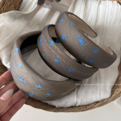布面碎花寬版復古髮箍－商品主圖｜https://igowo.tw/