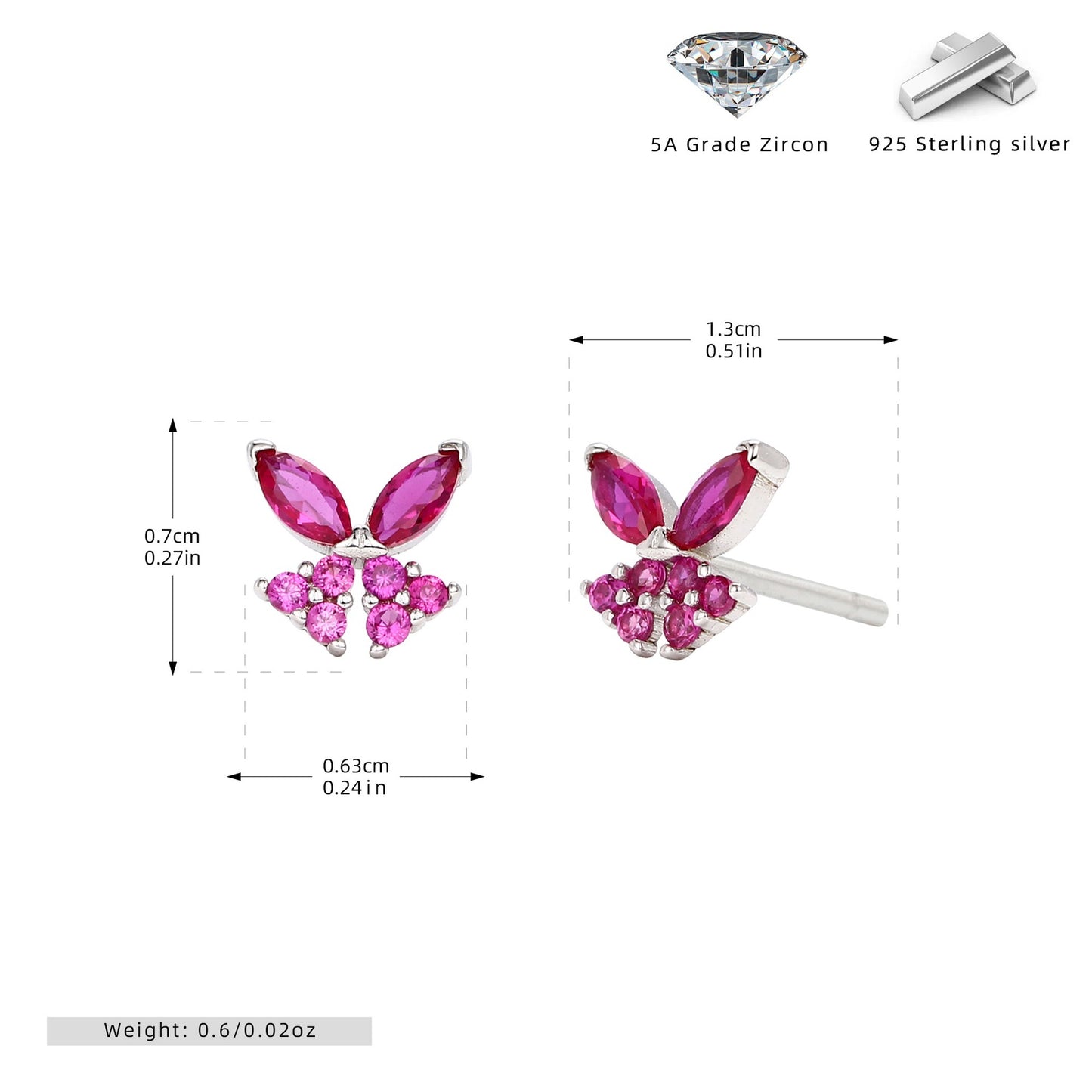 S925 歐美耳飾森系甜美蝴蝶鋯石耳骨釘時尚女耳釘百搭飾品
