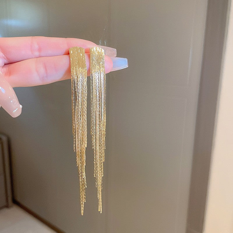 鋯石銀針樹葉流蘇耳環