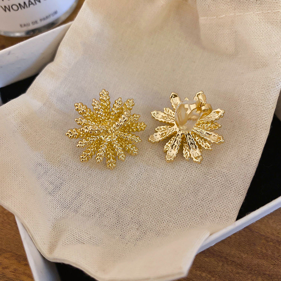 耳夾~18k真金電鍍金屬立體花朵無耳洞耳環氣質百搭輕奢高級感耳飾