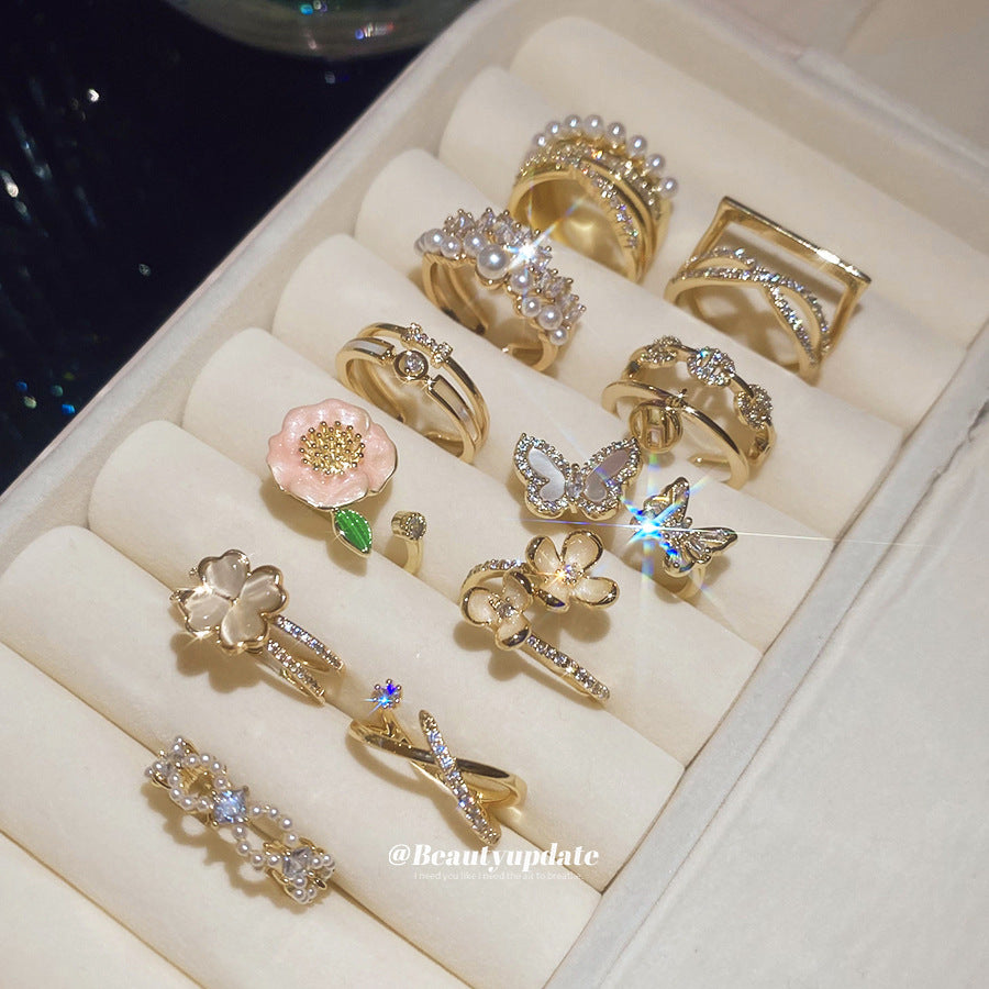 珍珠花朵可調式戒指－商品主圖｜https://igowo.tw/