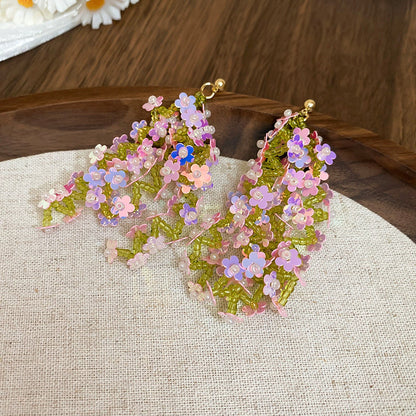 繽紛花朵流蘇耳環－6#銀針-粉色款細節1｜https://igowo.tw/