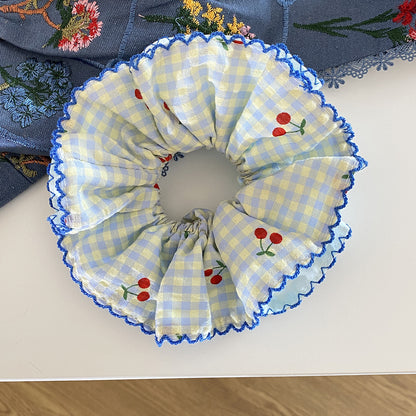 櫻桃大腸圈刺繡髮圈