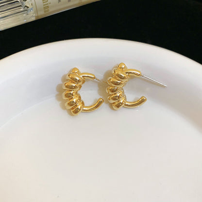 金色銀針花朵圓形耳環