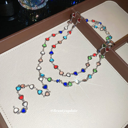 繽紛水晶愛心Y形項鍊－4#項鍊-銀色-彩色-愛心款細節｜https://igowo.tw/