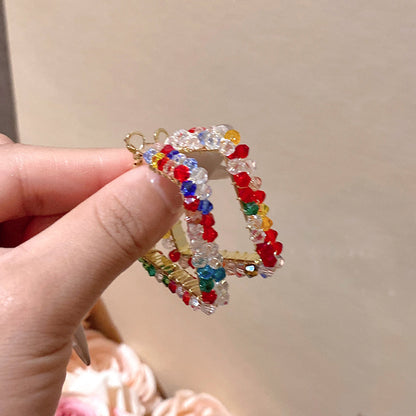彩色水晶串珠圓圈耳環