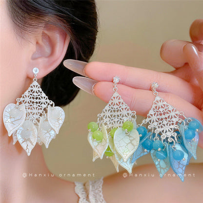 貓眼石花朵流蘇耳釘－商品主圖｜https://igowo.tw/
