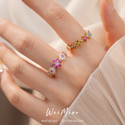 鋯石花朵可調式戒指－商品主圖｜https://igowo.tw/
