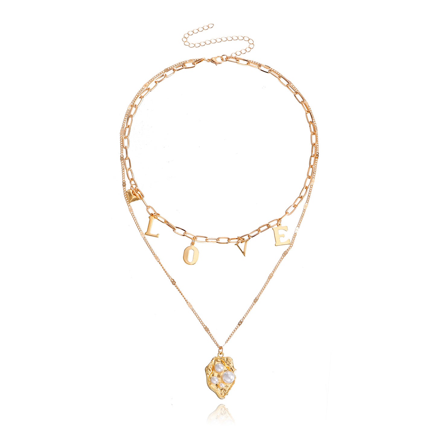珍珠金屬字母多層項鍊