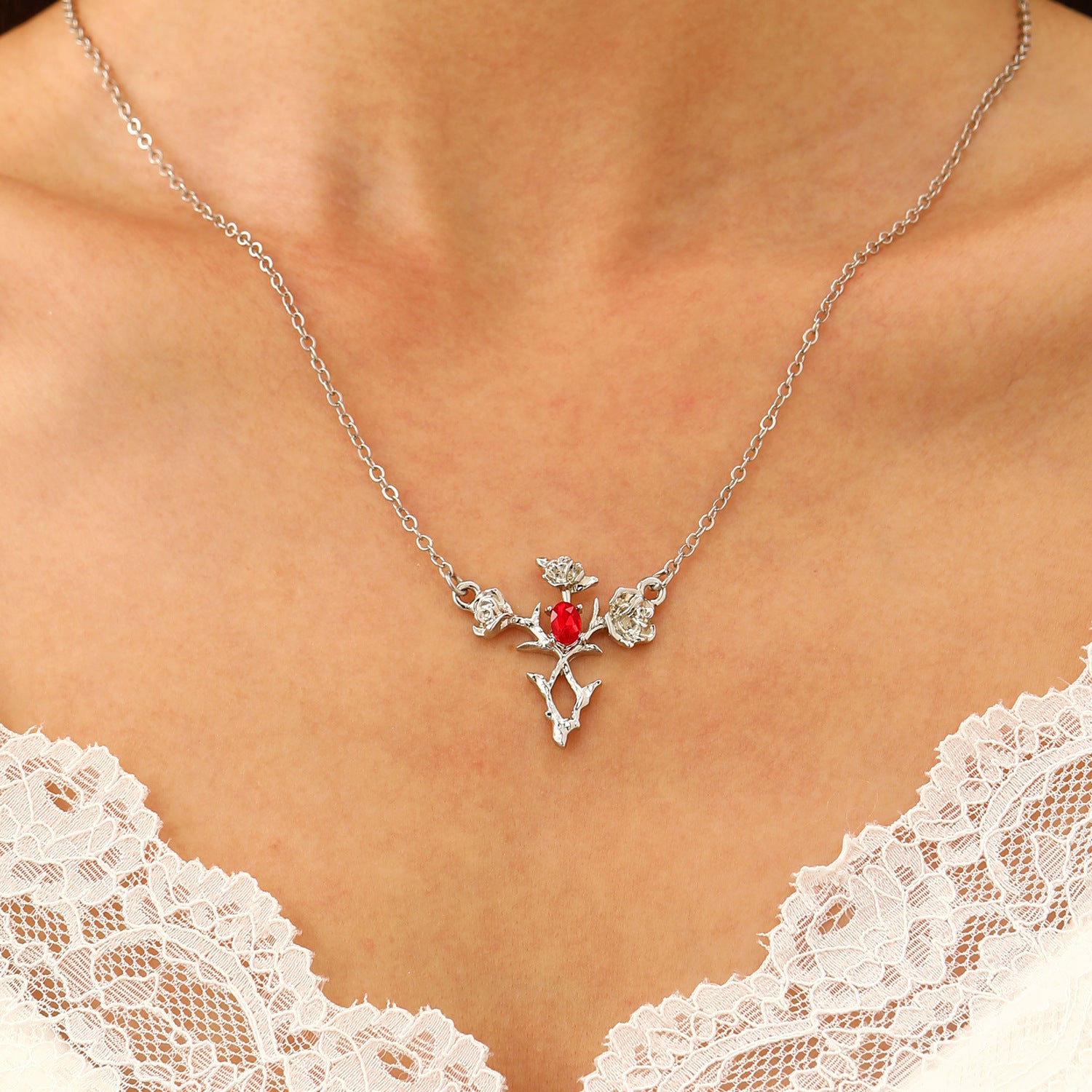 黑色玫瑰項鍊－銀色6742款細節1｜https://igowo.tw/