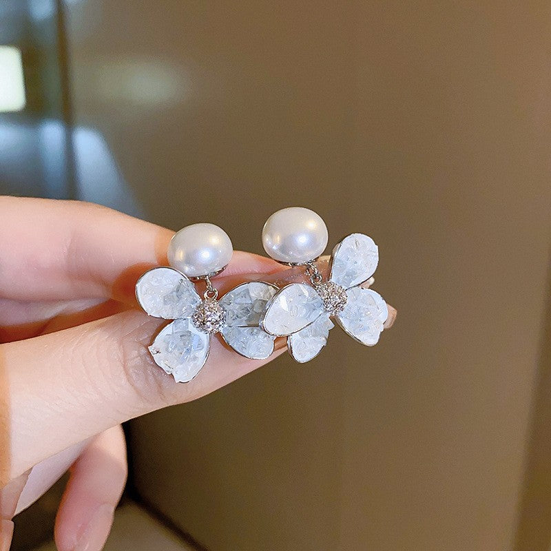 銀針漸變水晶花朵耳環輕奢設計感耳釘日常通勤百搭氣質耳飾批發女