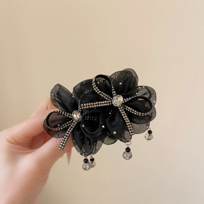 網紗花朵鑲鑽鯊魚夾