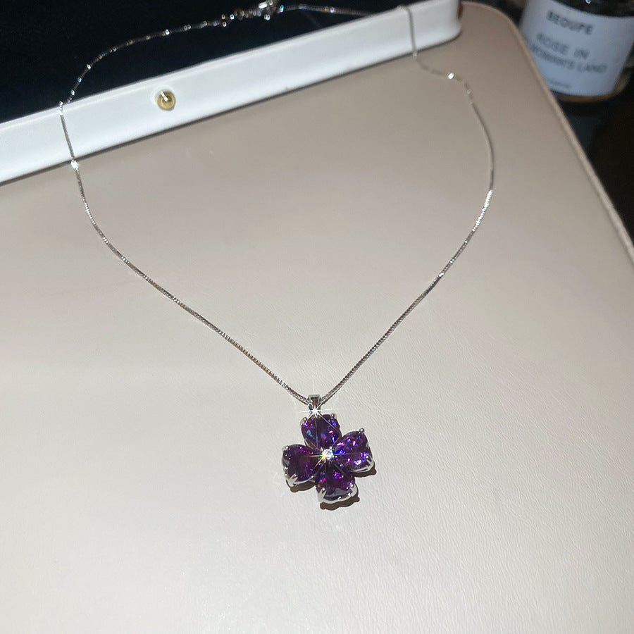 韓版超閃鋯石花朵耳環項鏈精致優雅氣質首飾套裝輕奢高級感飾品女