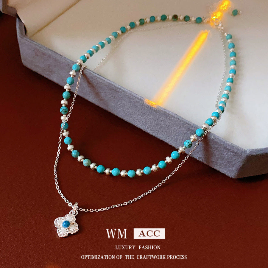 串珠鋯石花朵多層項鍊－商品主圖｜https://igowo.tw/