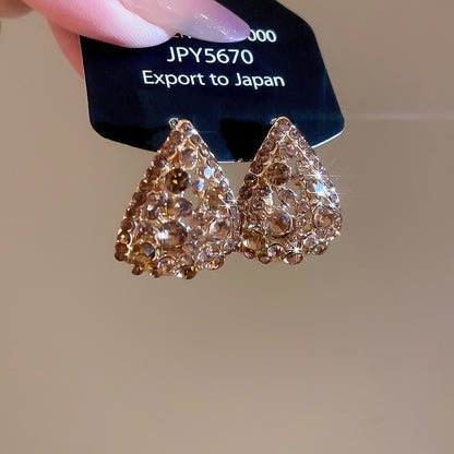 超閃鑲鉆水滴鏤空吊墜耳扣法式宮廷風氣質耳釘耳環輕奢高級感耳飾