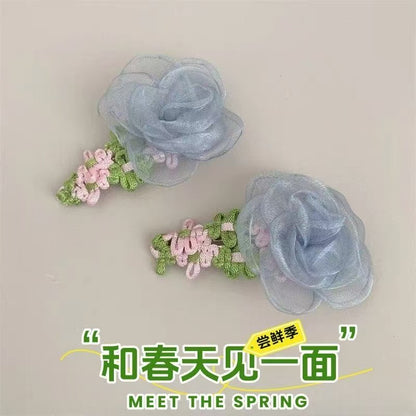 粉色網紗花朵髮夾