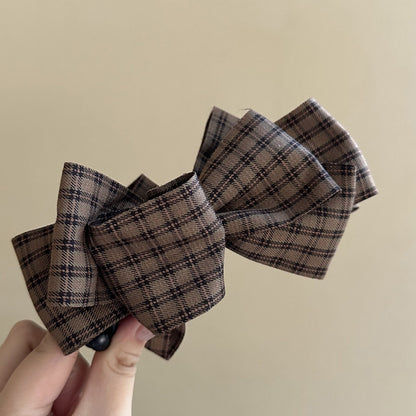 格紋蝴蝶結復古髮夾