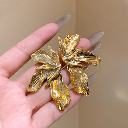 歐美復古立體大花朵葉子耳環