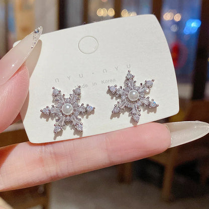 珍珠鋯石雪花微鑲耳釘
