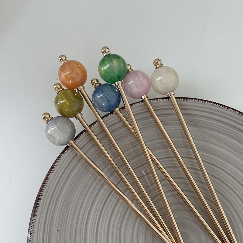 簡約經典髮簪－圓球髮簪-橘色款細節｜https://igowo.tw/