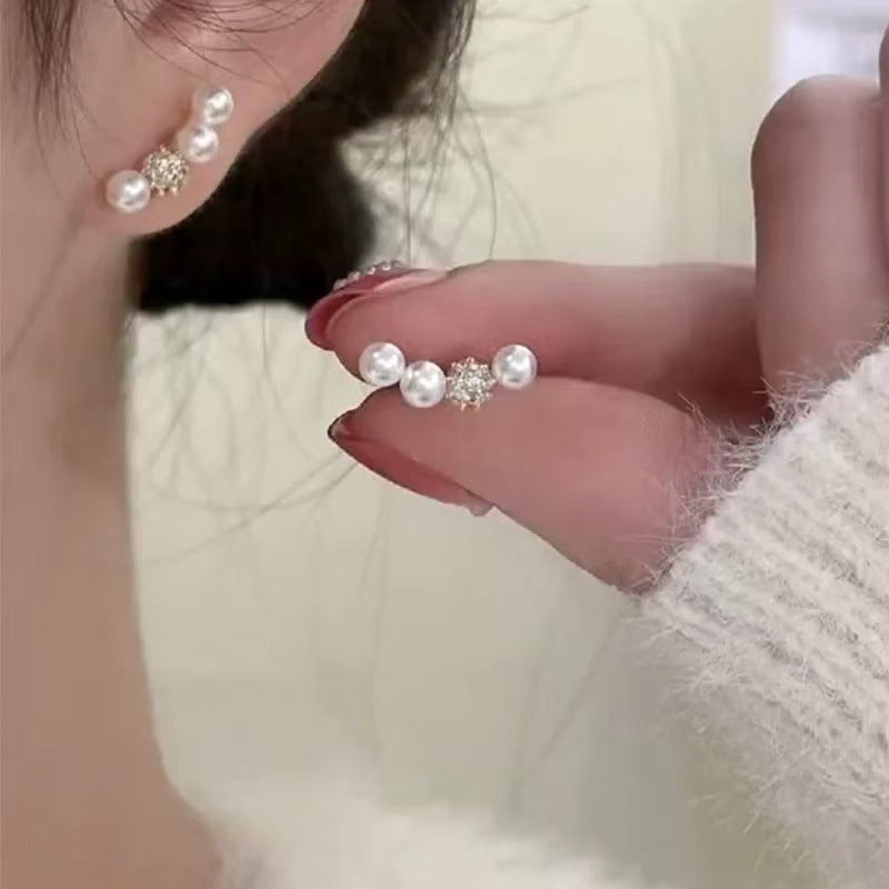 銀針珍珠鋯石流蘇耳釘時尚輕奢高級感耳環小眾精致百搭耳飾批發女