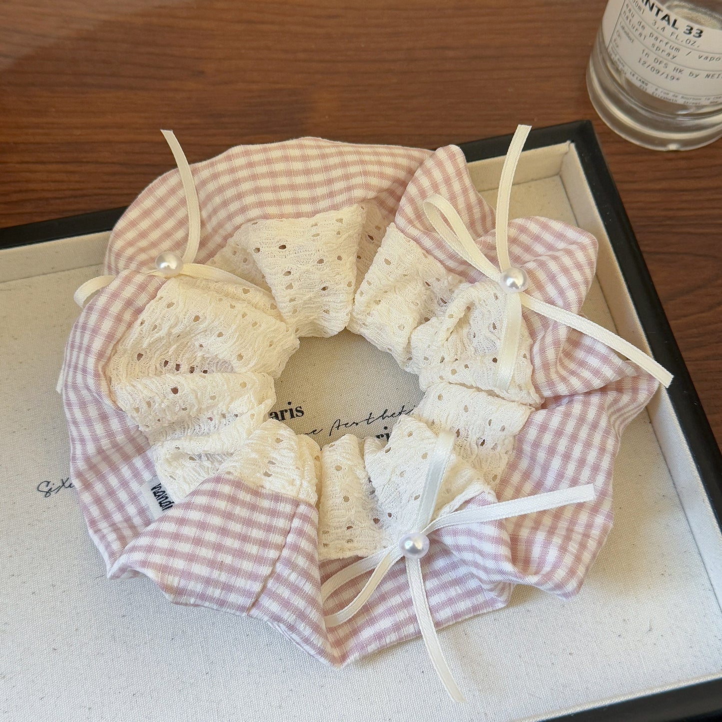 蕾絲格紋大腸圈髮圈