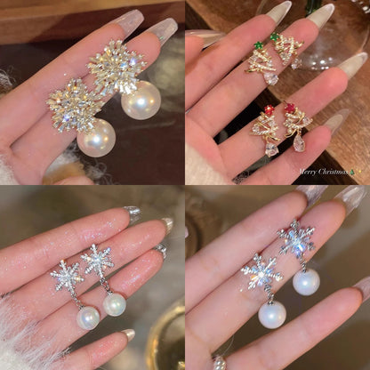 珍珠花朵流蘇誇張耳環－第二視角實拍｜https://igowo.tw/