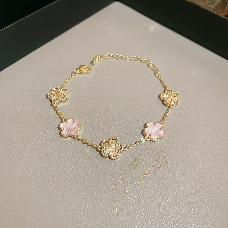 真金電鍍粉金雙色花朵手鏈甜美高級感氣質手環公主風輕奢配飾新品