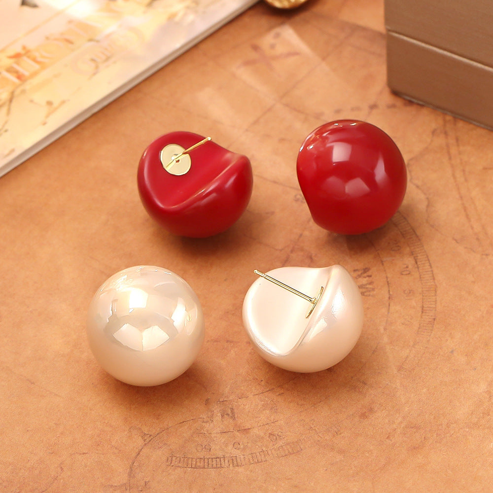 紅色珍珠簡約耳釘－商品主圖｜https://igowo.tw/