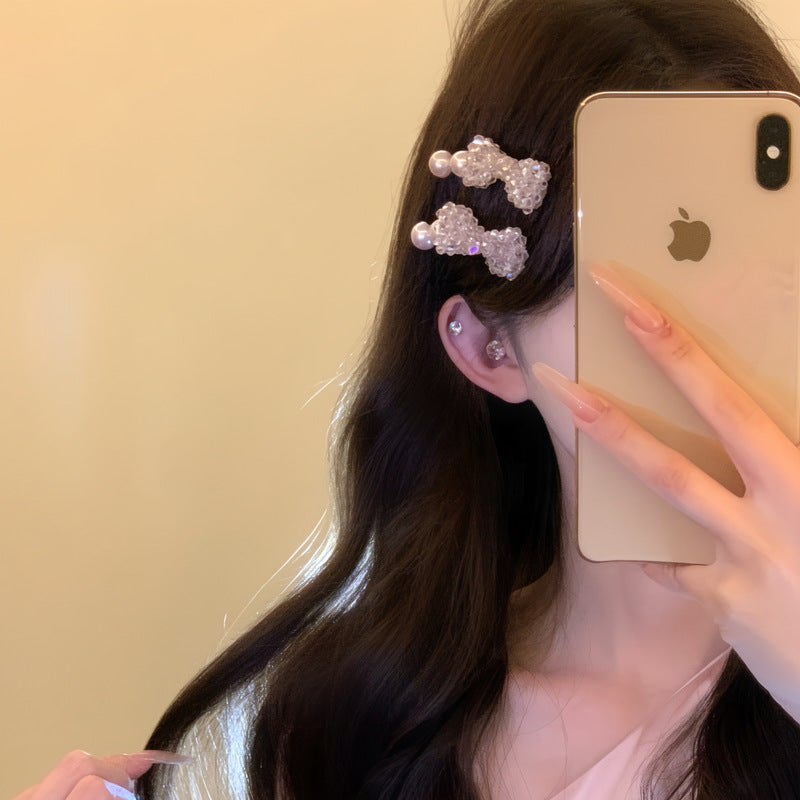 韓系小香風蝴蝶結幾何珍珠發夾高級感精致鴨嘴夾時尚氣質百搭發飾