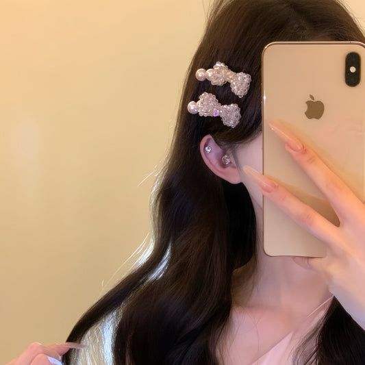 韓系小香風蝴蝶結幾何珍珠發夾高級感精致鴨嘴夾時尚氣質百搭發飾
