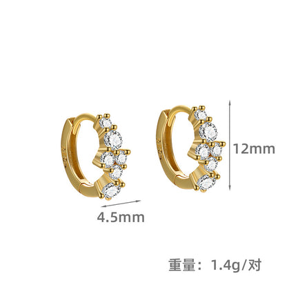 S925 不規則排鑽鋯石耳扣女歐美高級感時尚百搭養耳洞耳飾