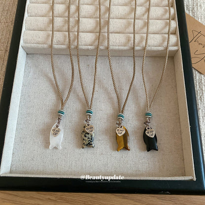 棕色編織愛心墜飾項鍊－項鍊-斑點款細節｜https://igowo.tw/