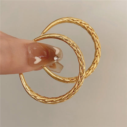銀針歐美復古麻花金屬耳圈輕奢氣質高級感耳環耳墜日常通勤耳飾女
