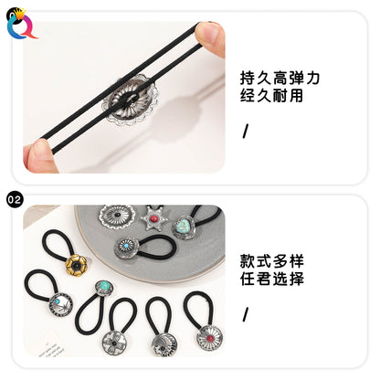 彈力繩鈕扣復古髮圈－第二視角實拍｜https://igowo.tw/