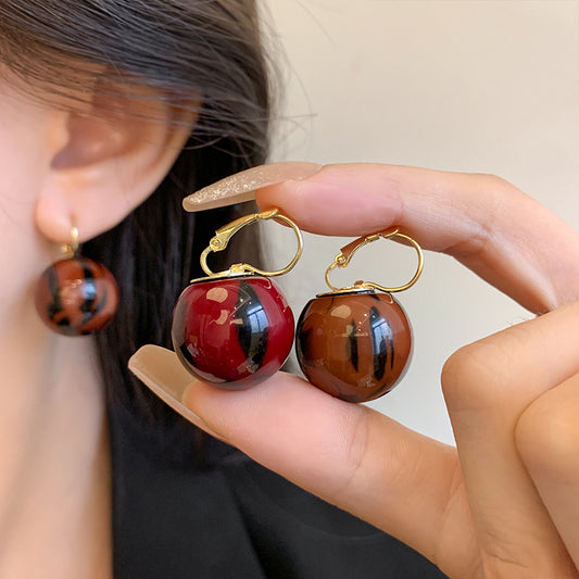 紅色豹紋復古耳環－商品主圖｜https://igowo.tw/