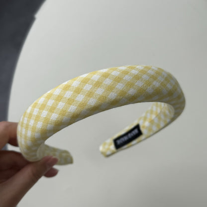 格紋簡約髮箍－黃格寬款髮箍款細節｜https://igowo.tw/