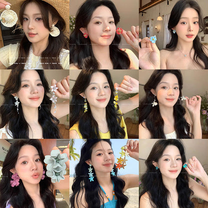 氛圍感彩色花朵耳環