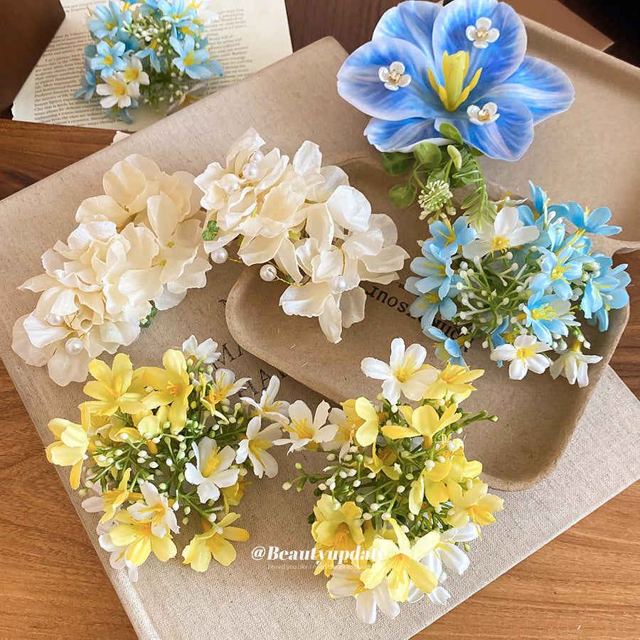 盈盈花海~氛圍感鑲鉆碎花發夾海邊度假風拍照鴨嘴夾甜美氣質頭飾