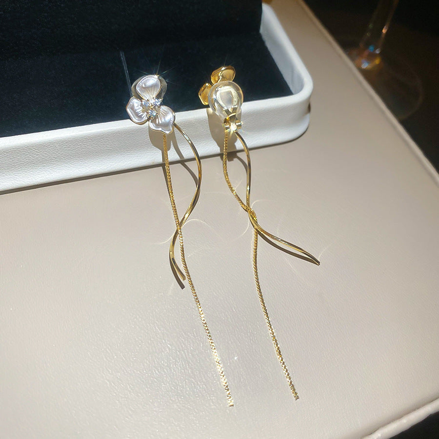 耳夾~18k真金電鍍鋯石滴油花朵簡約時尚日常通勤耳環輕奢小眾耳飾