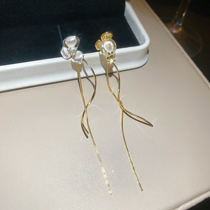 耳夾~18k真金電鍍鋯石滴油花朵簡約時尚日常通勤耳環輕奢小眾耳飾