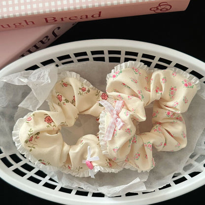 粉色碎花大腸圈髮圈－格子粉色大腸髮圈款實拍｜https://igowo.tw/